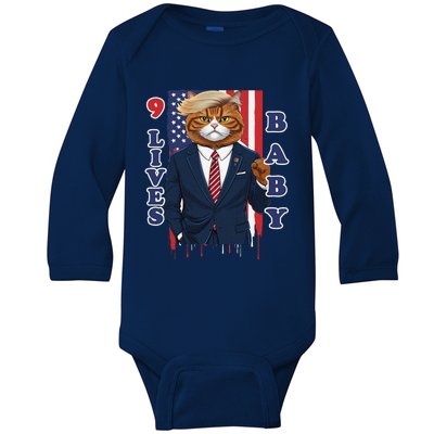 Nine Lives Baby Cat In Suite With Trump Hair Baby Long Sleeve Bodysuit