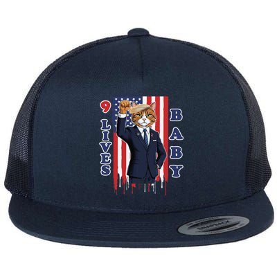 Nine Lives Baby Cat In Suite With Trump Hair Flat Bill Trucker Hat