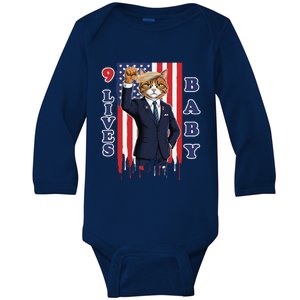 Nine Lives Baby Cat In Suite With Trump Hair Baby Long Sleeve Bodysuit