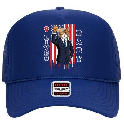 Nine Lives Baby Cat In Suite With Trump Hair High Crown Mesh Back Trucker Hat