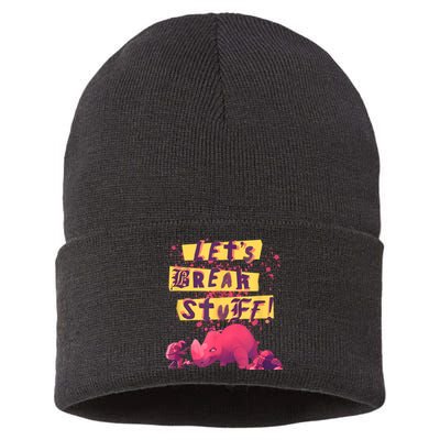 Nimona Lets Break Stuff Rhinoceros Rock Splatter Logo Sustainable Knit Beanie