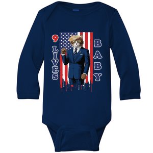 Nine Lives Baby Cat In Suite With Trump Hair Baby Long Sleeve Bodysuit