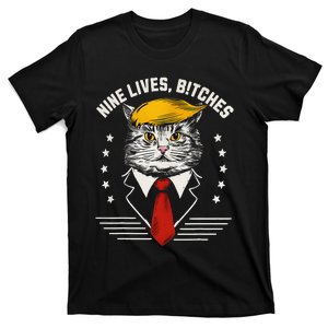 Nine Lives Bitches Funny Cat Political Satire Election 2024 T-Shirt