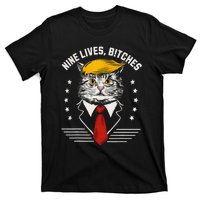 Nine Lives Bitches Funny Cat Political Satire Election 2024 T-Shirt