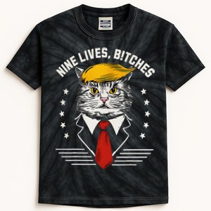 Nine Lives Bitches Funny Cat Political Satire Election 2024 Kids Tie-Dye T-Shirt