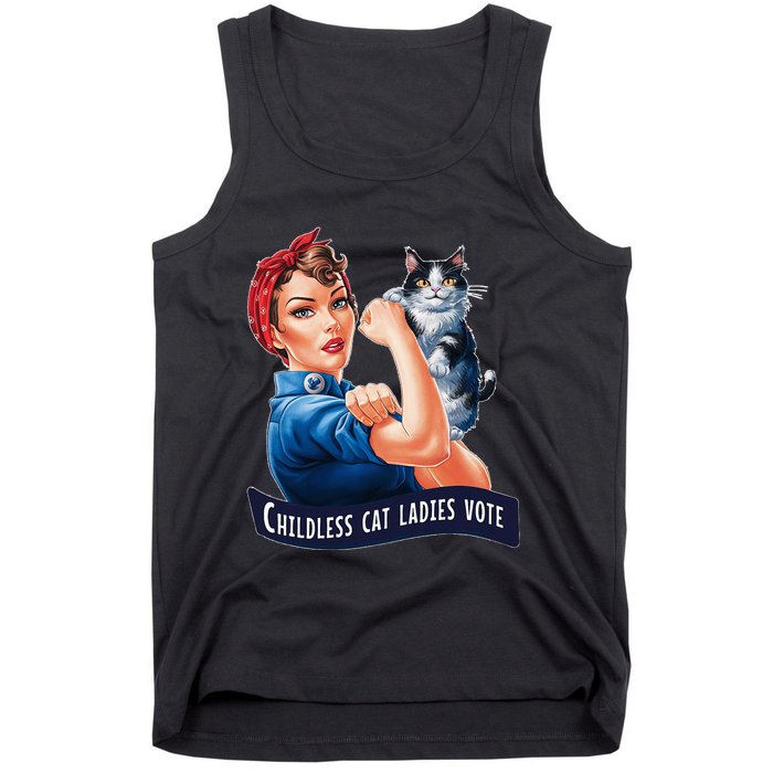 Nine Lives Bitches Funny Cat Political Satire Election 2024 Tank Top