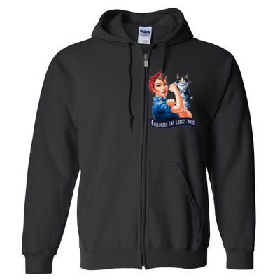 Nine Lives Bitches Funny Cat Political Satire Election 2024 Full Zip Hoodie