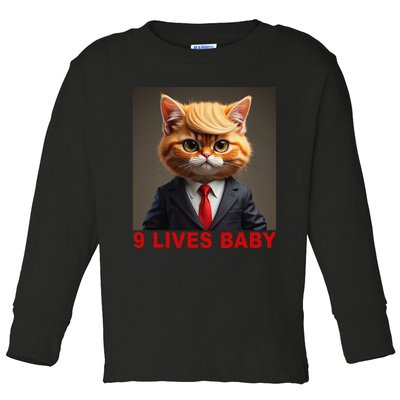 Nine Lives Baby Cat In Suite With Trump Hair Funny Gift Toddler Long Sleeve Shirt