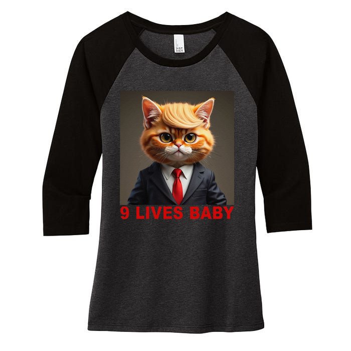 Nine Lives Baby Cat In Suite With Trump Hair Funny Gift Women's Tri-Blend 3/4-Sleeve Raglan Shirt