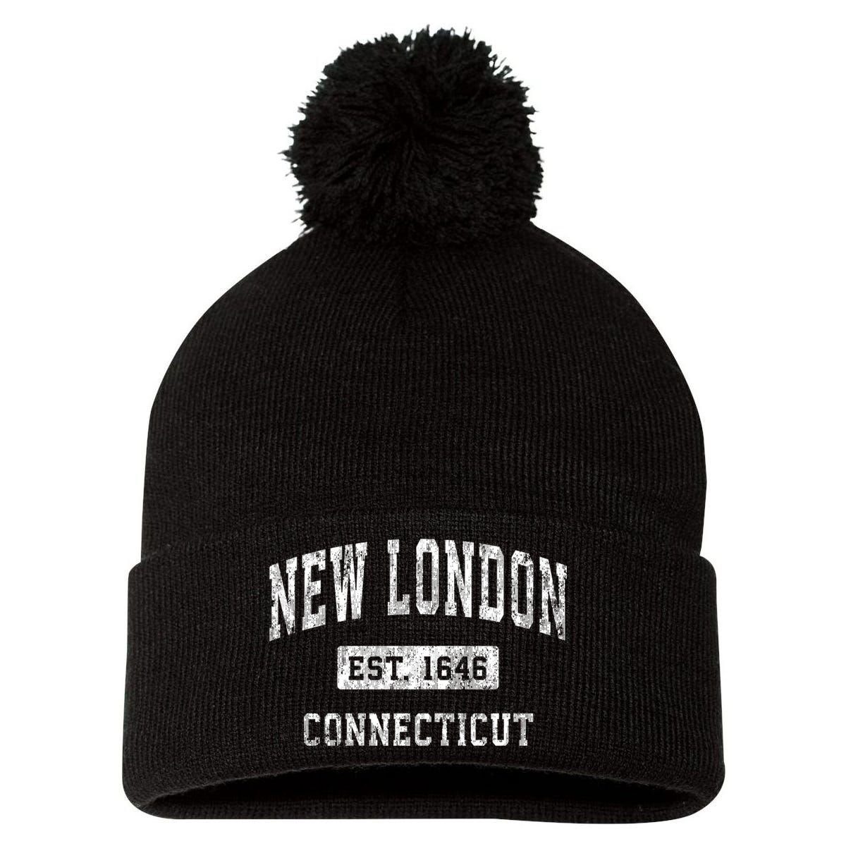 New London Connecticut Ct Vintage Established Sports Design Pom Pom 12in Knit Beanie