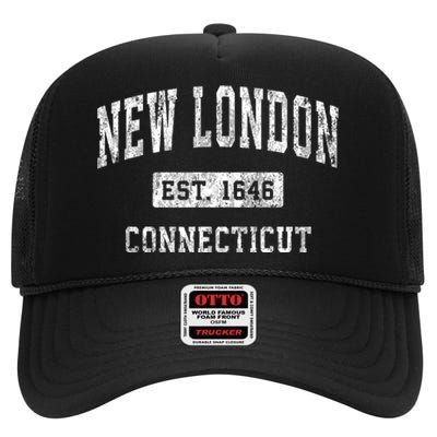 New London Connecticut Ct Vintage Established Sports High Crown Mesh Back Trucker Hat