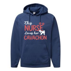 Nurse Loves Cavachon Dog Lovers Funny Gift For Mom Nurse Gift Performance Fleece Hoodie