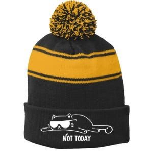 Nope Lazy Cat Not Today Stripe Pom Pom Beanie