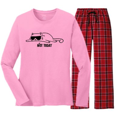 Nope Lazy Cat Not Today Women's Long Sleeve Flannel Pajama Set 