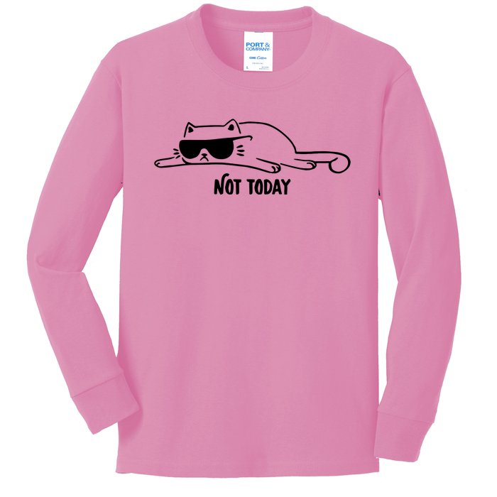 Nope Lazy Cat Not Today Kids Long Sleeve Shirt