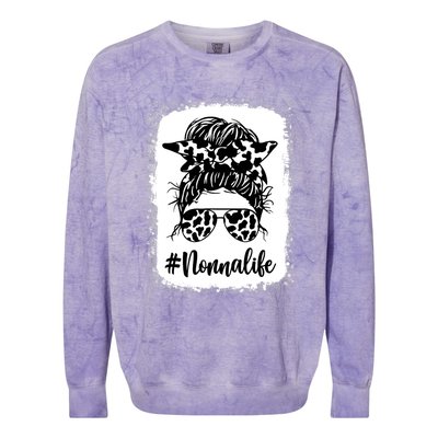 Nonna Life Cow Messy Bun Hair Bleached Mother's Day Colorblast Crewneck Sweatshirt