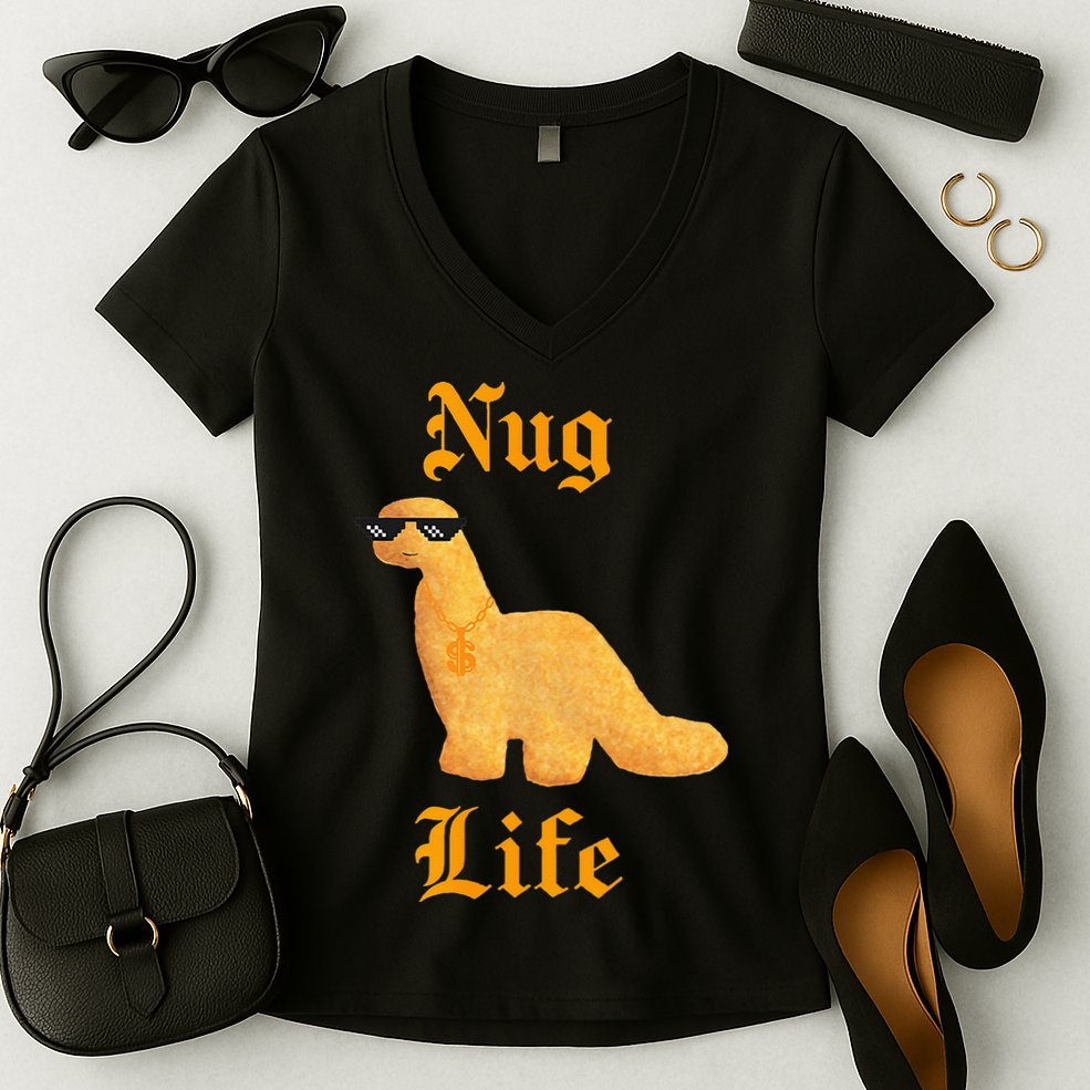 Nug Life Dino Nuggs Dino Chicken Nuggets Dinosaur Nugget Women's V-Neck T-Shirt