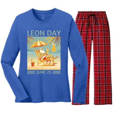 National Leon Day June 25 Noel Christmas Great Gift Women's Long Sleeve Flannel Pajama Set 