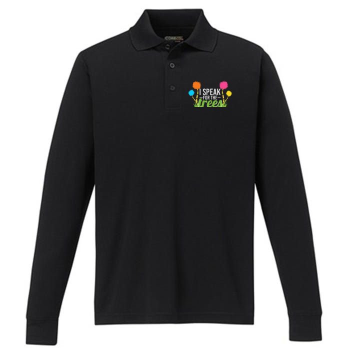 Nature Lover Design Speak For The Trees Earth Day Performance Long Sleeve Polo