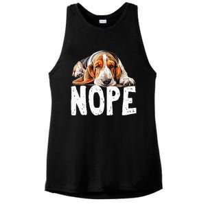 Nope Lazy Dog Funny Basset Hound Ladies PosiCharge Tri-Blend Wicking Tank