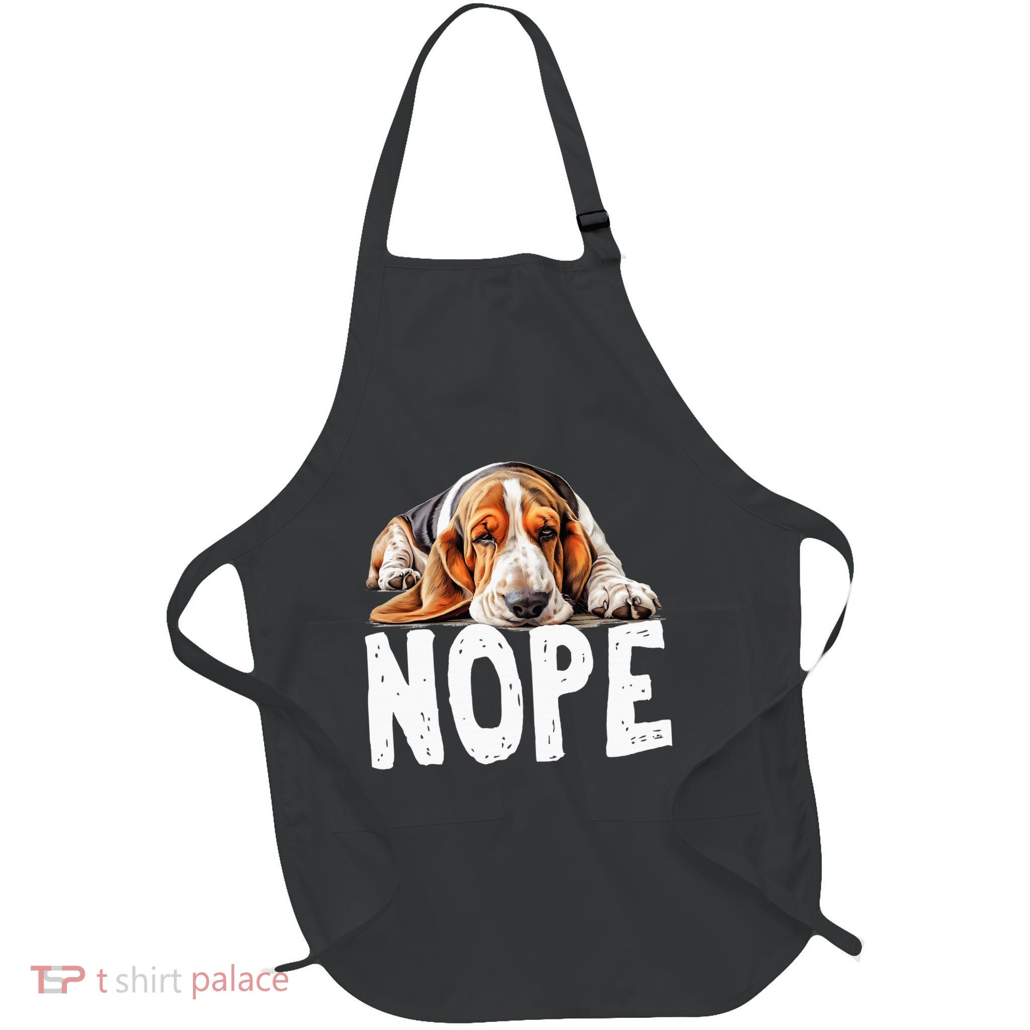 Nope Lazy Dog Funny Basset Hound Full-Length Apron With Pockets