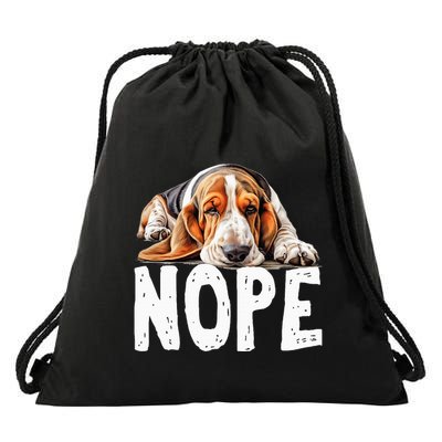 Nope Lazy Dog Funny Basset Hound Drawstring Bag