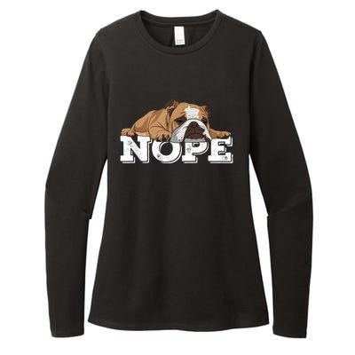 Nope Lazy English Bulldog Dog Lover Womens CVC Long Sleeve Shirt