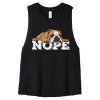 Nope Lazy English Bulldog Dog Lover Women's Racerback Cropped Tank