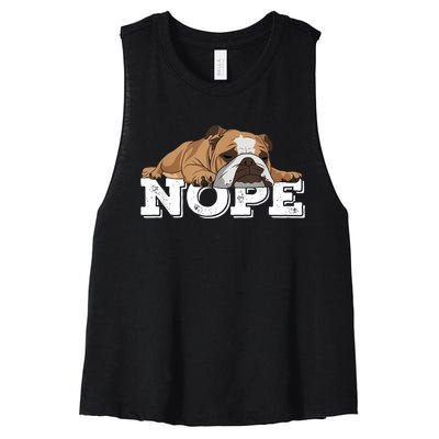 Nope Lazy English Bulldog Dog Lover Women's Racerback Cropped Tank