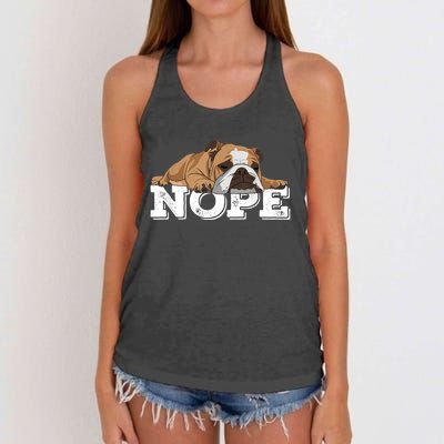 Nope Lazy English Bulldog Dog Lover Women's Knotted Racerback Tank