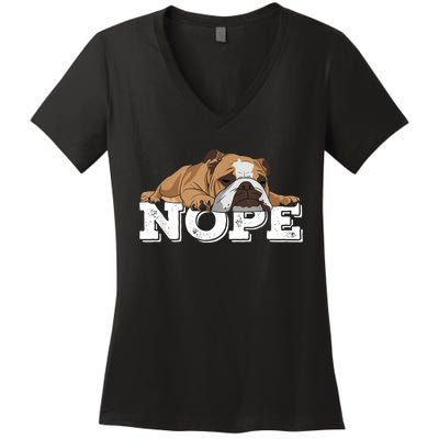 Nope Lazy English Bulldog Dog Lover Women's V-Neck T-Shirt