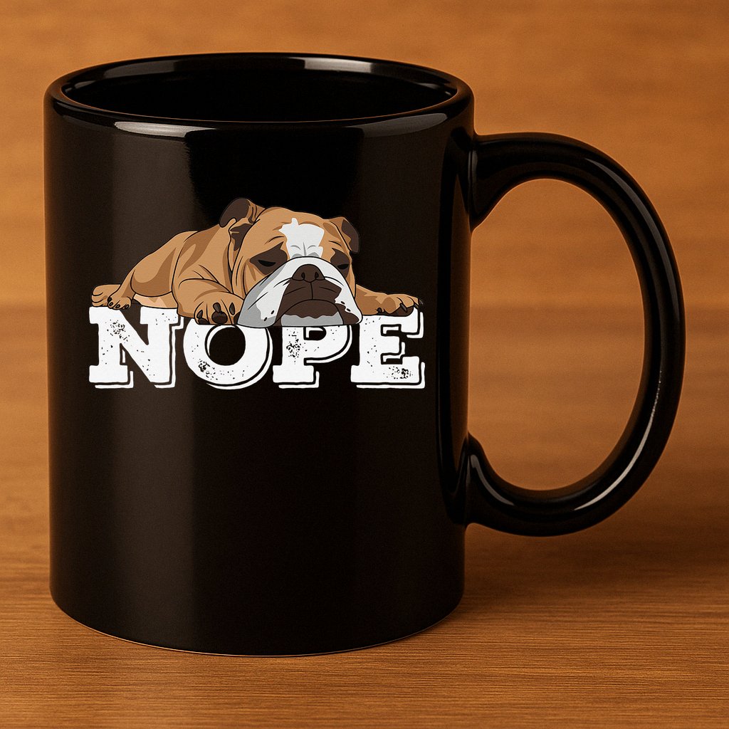 Nope Lazy English Bulldog Dog Lover 11oz C Handle Ceramic Mug