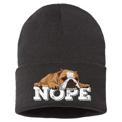 Nope Lazy English Bulldog Dog Lover Sustainable Knit Beanie