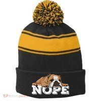 Nope Lazy English Bulldog Dog Lover TShirt Stripe Pom Pom Beanie