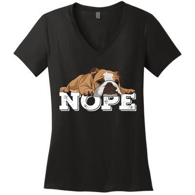 Nope Lazy English Bulldog Dog Lover TShirt Women's V-Neck T-Shirt