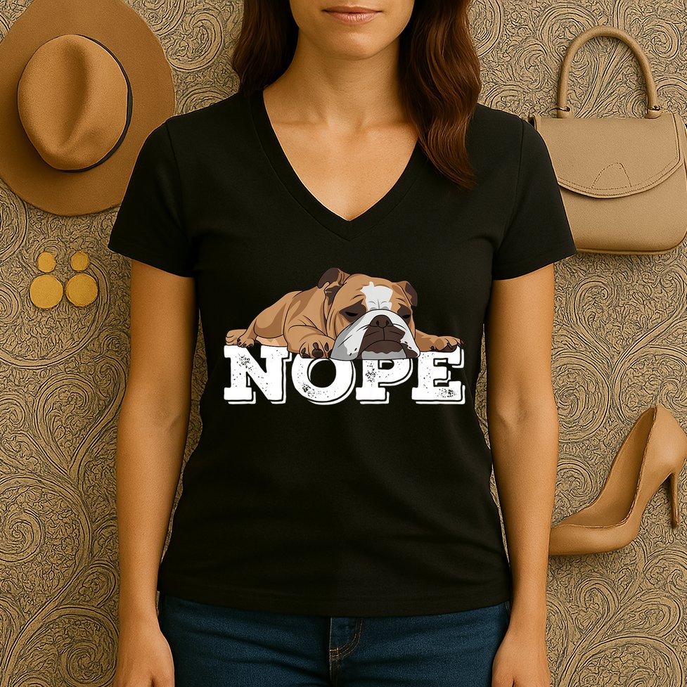 Nope Lazy English Bulldog Dog Lover TShirt Women's V-Neck T-Shirt
