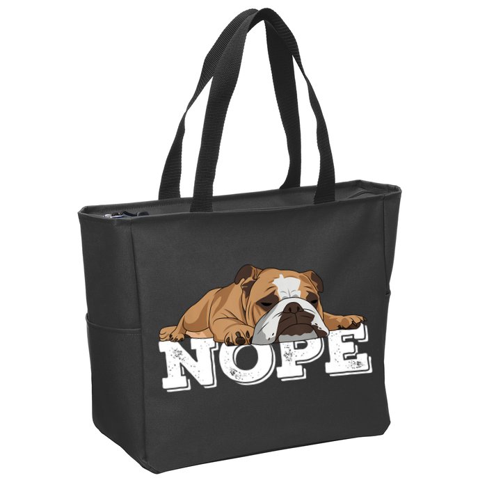 Nope Lazy English Bulldog Dog Lover TShirt Zip Tote Bag