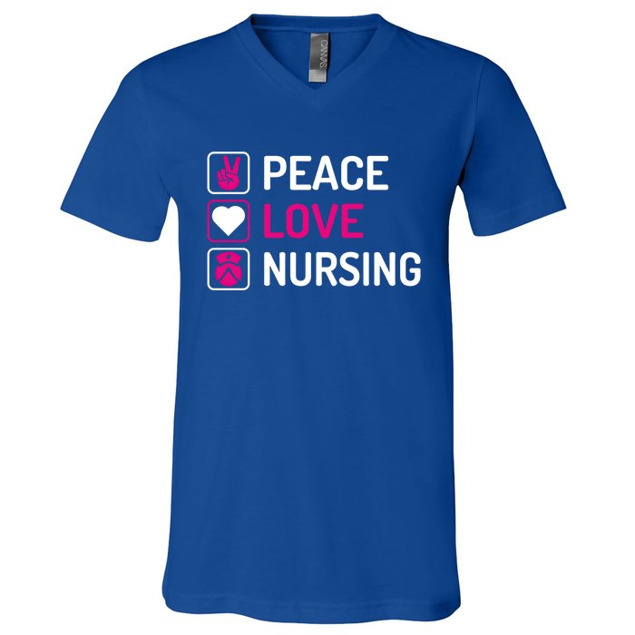 Nurse Lovers Funny Funny Gift Peace Love Nursing Cool Gift V-Neck T-Shirt