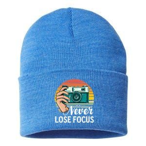 Never Lose Focus Photography Camera Lover Funny Photographer Gift Sustainable Knit Beanie