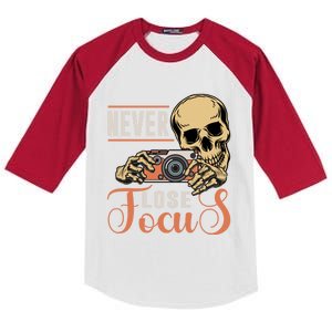 Never Lose Focus Photography Camera Lover Funny Photographer Gift Kids Colorblock Raglan Jersey