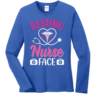 Nurse Lovers Funny Gift Resting Nurse Face Gift Ladies Long Sleeve Shirt