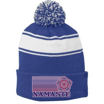 Namaste Lotus For Yoga And Mindful Gift Stripe Pom Pom Beanie