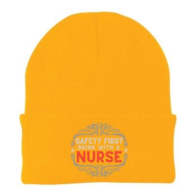 Nurse Lover Funny Safety First With A Nurse Retro Cool Gift Knit Cap Winter Beanie