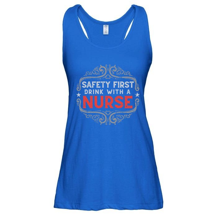 Nurse Lover Funny Safety First With A Nurse Retro Cool Gift Ladies Essential Flowy Tank