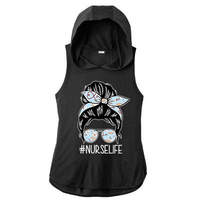 Nurse Life Female Bun Ladies PosiCharge Tri-Blend Wicking Draft Hoodie Tank