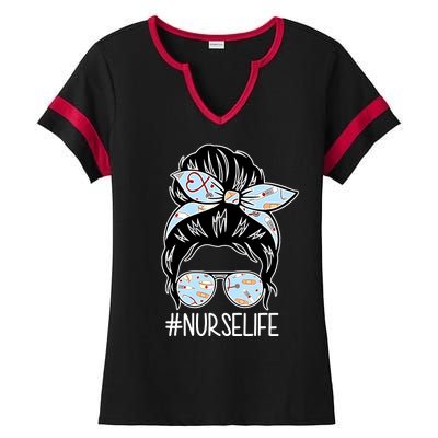 Nurse Life Female Bun Ladies Halftime Notch Neck Tee