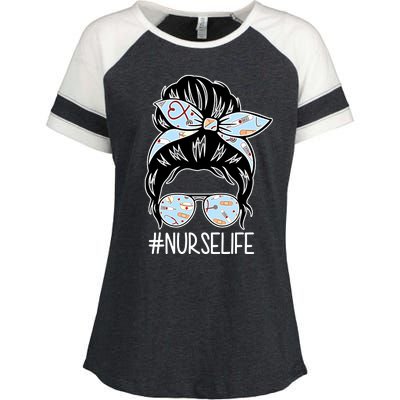 Nurse Life Female Bun Enza Ladies Jersey Colorblock Tee