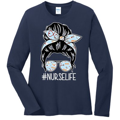 Nurse Life Female Bun Ladies Long Sleeve Shirt