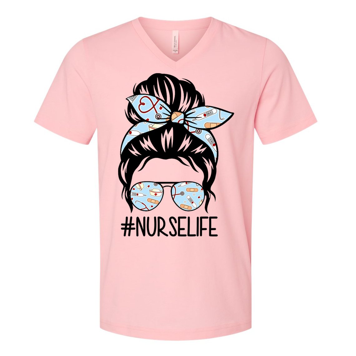 Nurse Life Female Bun V-Neck T-Shirt