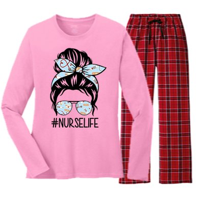 Nurse Life Female Bun Women's Long Sleeve Flannel Pajama Set 